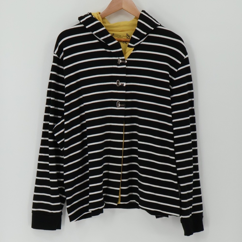 Black White Stripe Hooded Toggle Jacket Womens Nautical‎ Fisherman Plus Size 3X